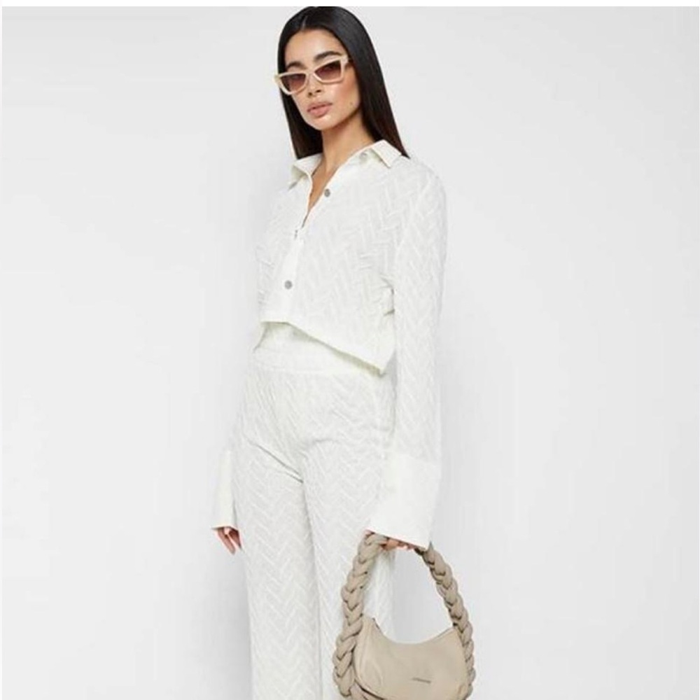 🤍 Maniere de Voir Cream Textured Knit Set High Waisted Pants 6 8 Beach M Coord